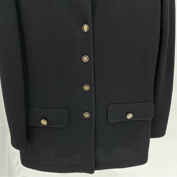 St. John Collection Santana Knit Blazer Suit Set Size 14 Black Gold Buttons - Picture 4 of 11